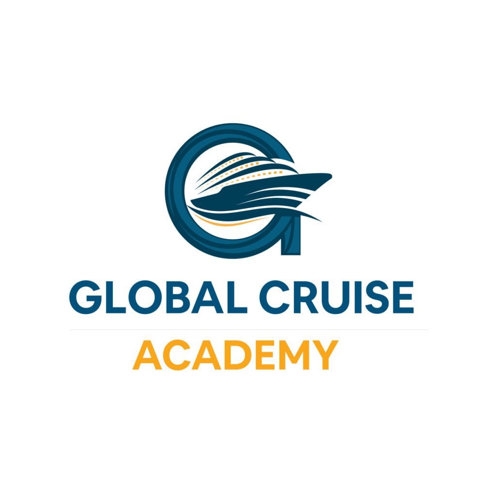 A variety of dynamic and informative cruise academy logo designs featuring ships, anchors, or educational elements.