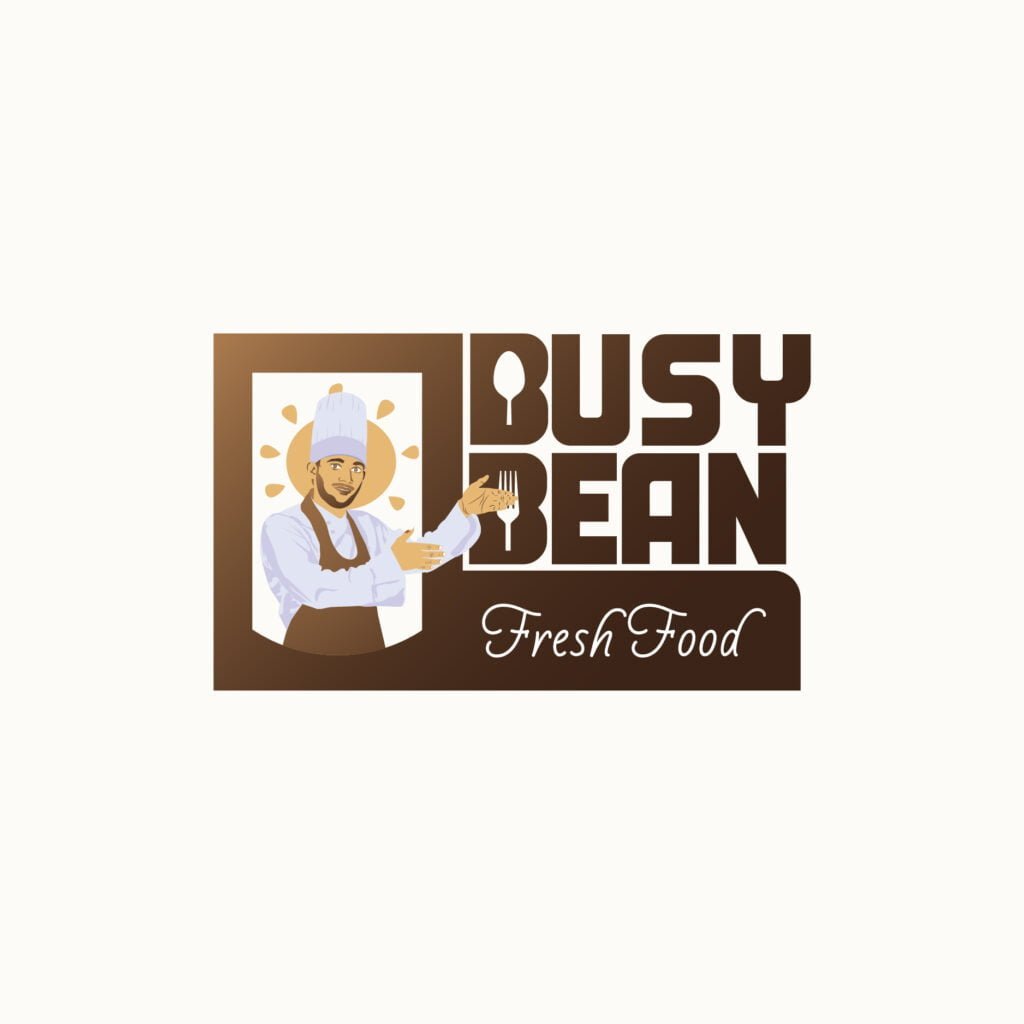A variety of creative and delicious restaurant logo designs featuring plates, utensils, ingredients, or specific cuisines.