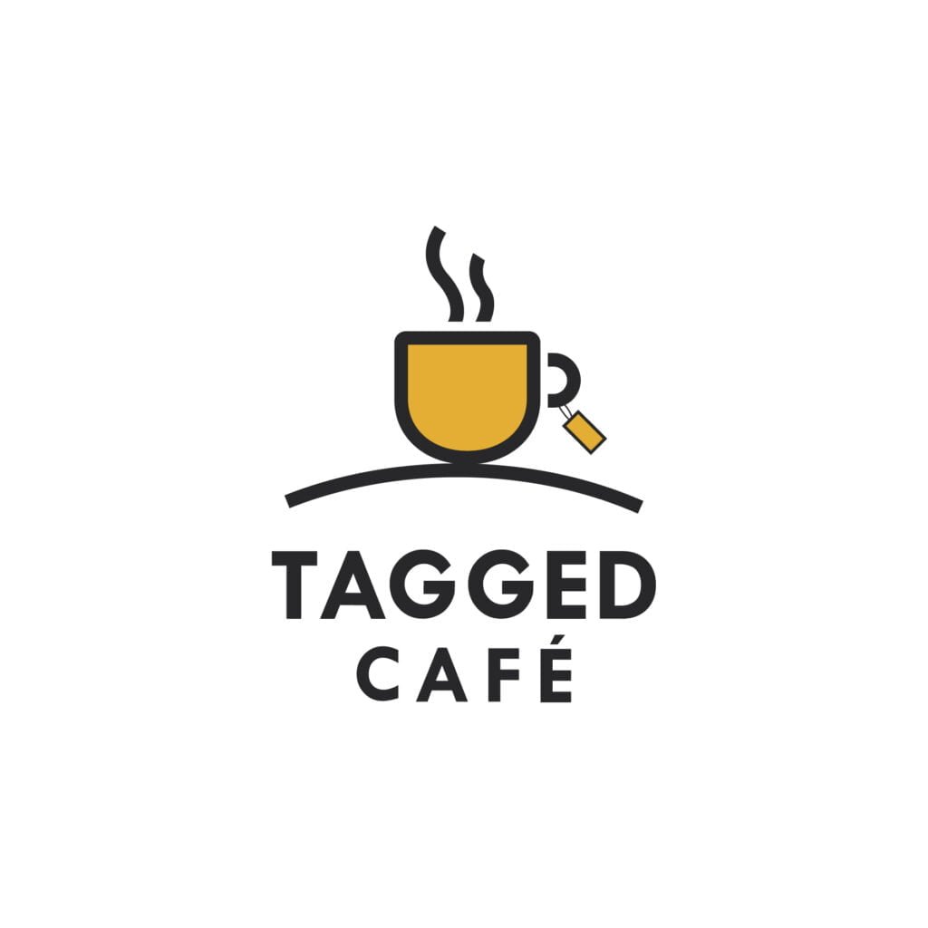 A variety of enticing cafe logo designs featuring coffee mugs, latte art, pastries, or other cafe elements.